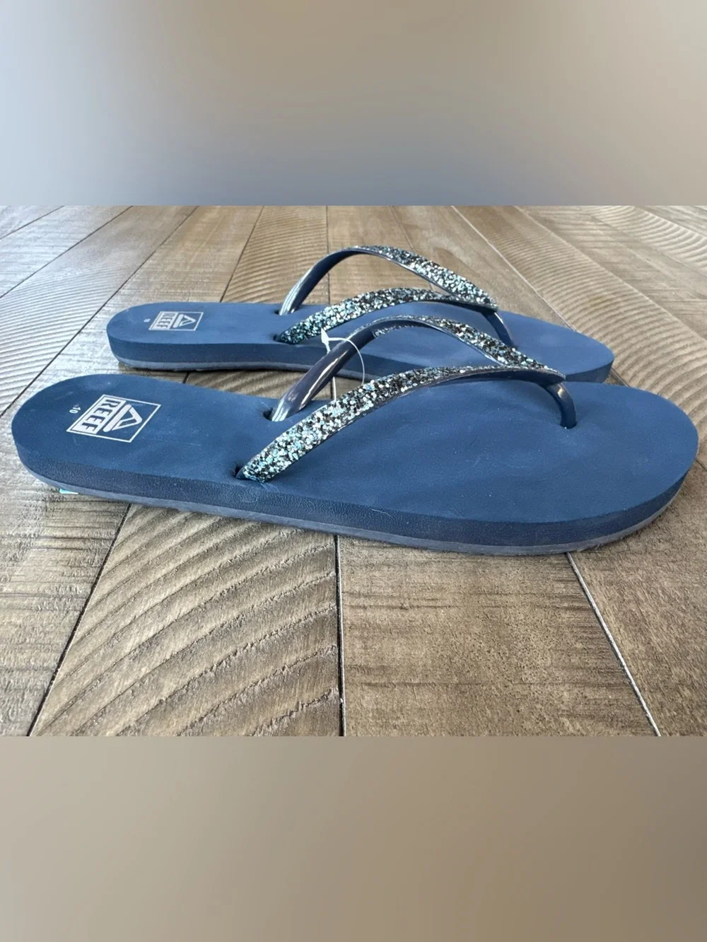 Reef Navy Stargazer Sparkle Flip Flops Women's Size 10 (NWT)